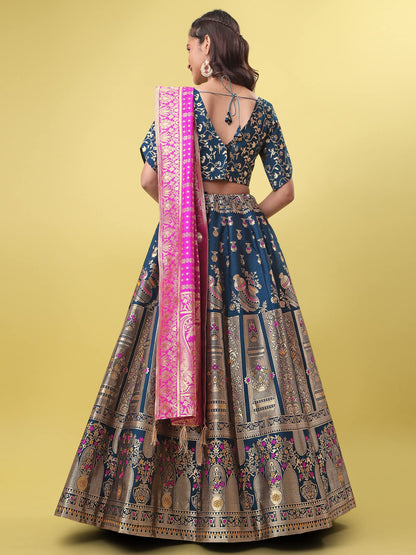 PURVAJA Women's Jacquard Semi-Stitched Lehenga choli(Kumbh)