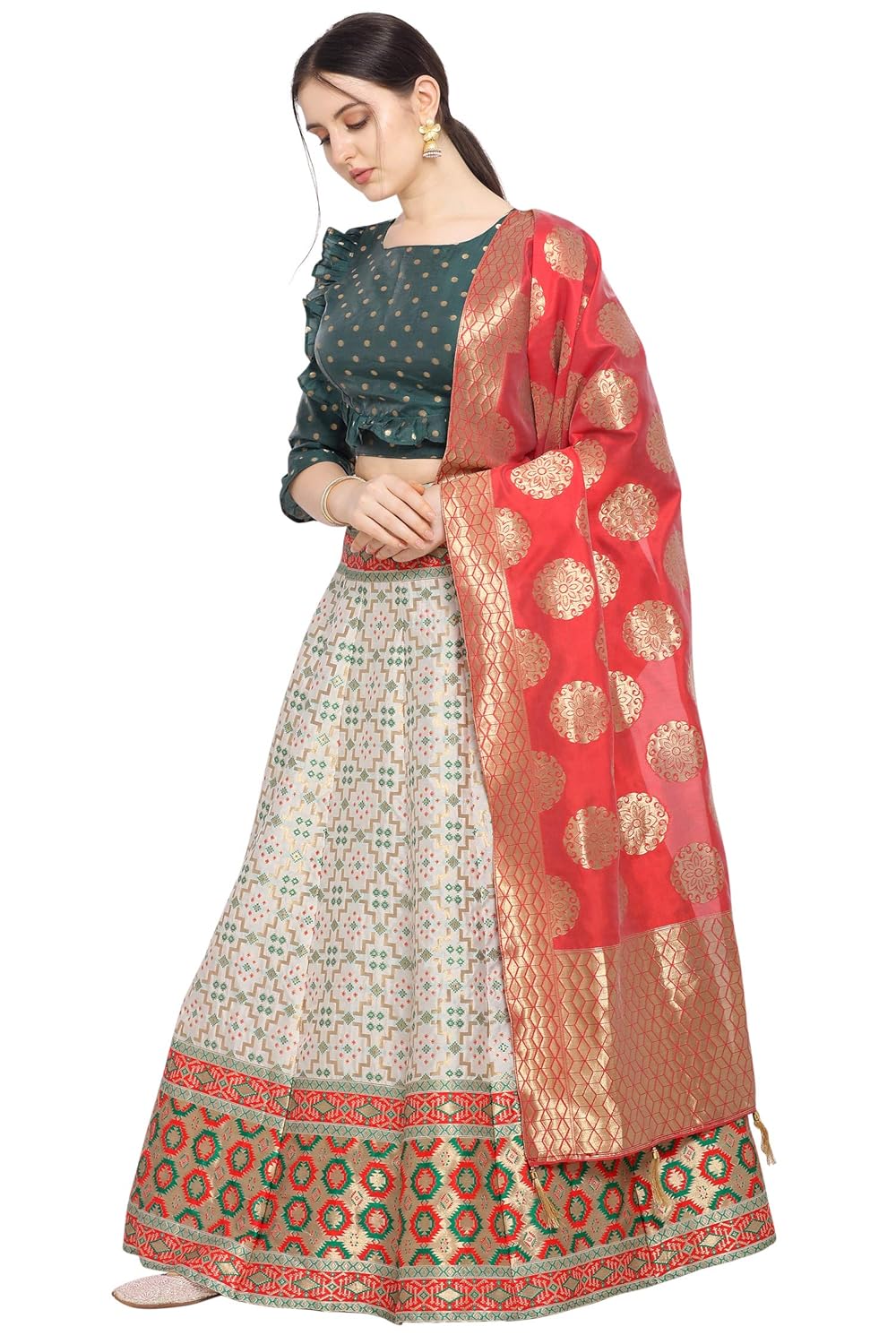 PURVAJA Women'S Silk Blend Lehenga Choli (Multi-Rivaaz_Multicolour_Free Size), Semi-stitched