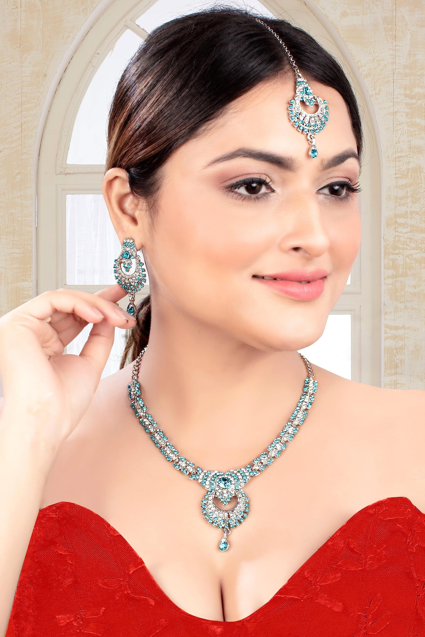 Atasi International Delightful Rhodium Silver Plated Alloy Choker Necklace Set For Women