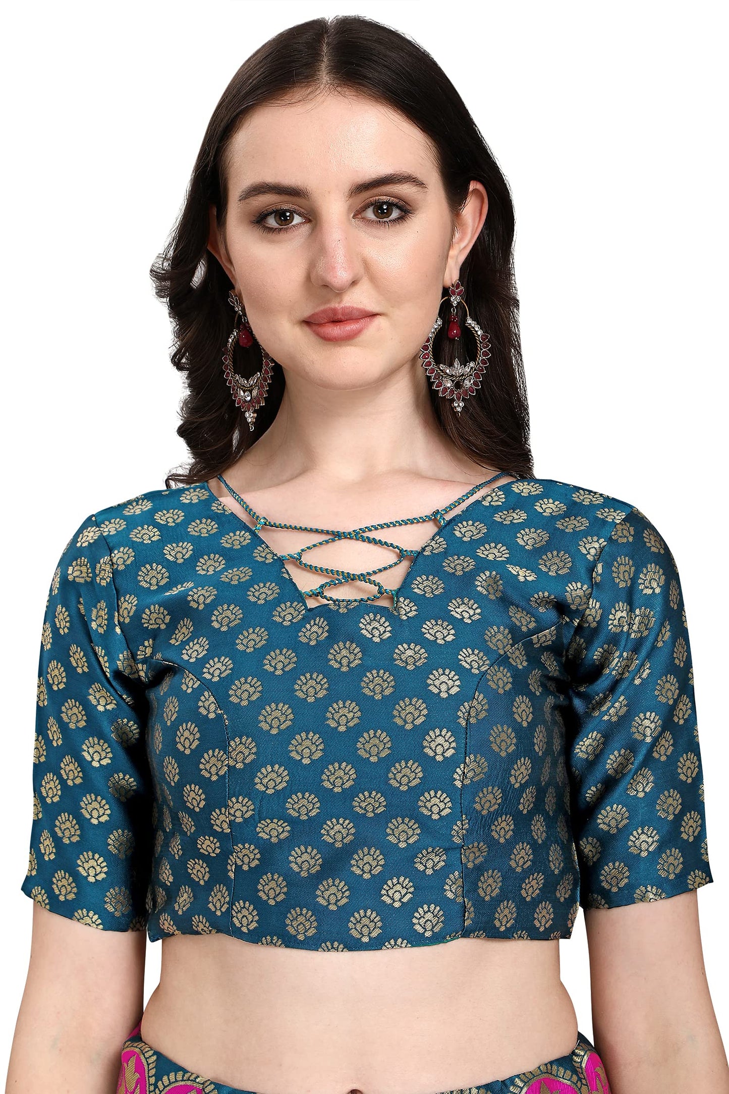 PURVAJA Women's Jacquard Semi-Stitched Lehenga choli