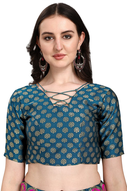 PURVAJA Women's Jacquard Semi-Stitched Lehenga choli