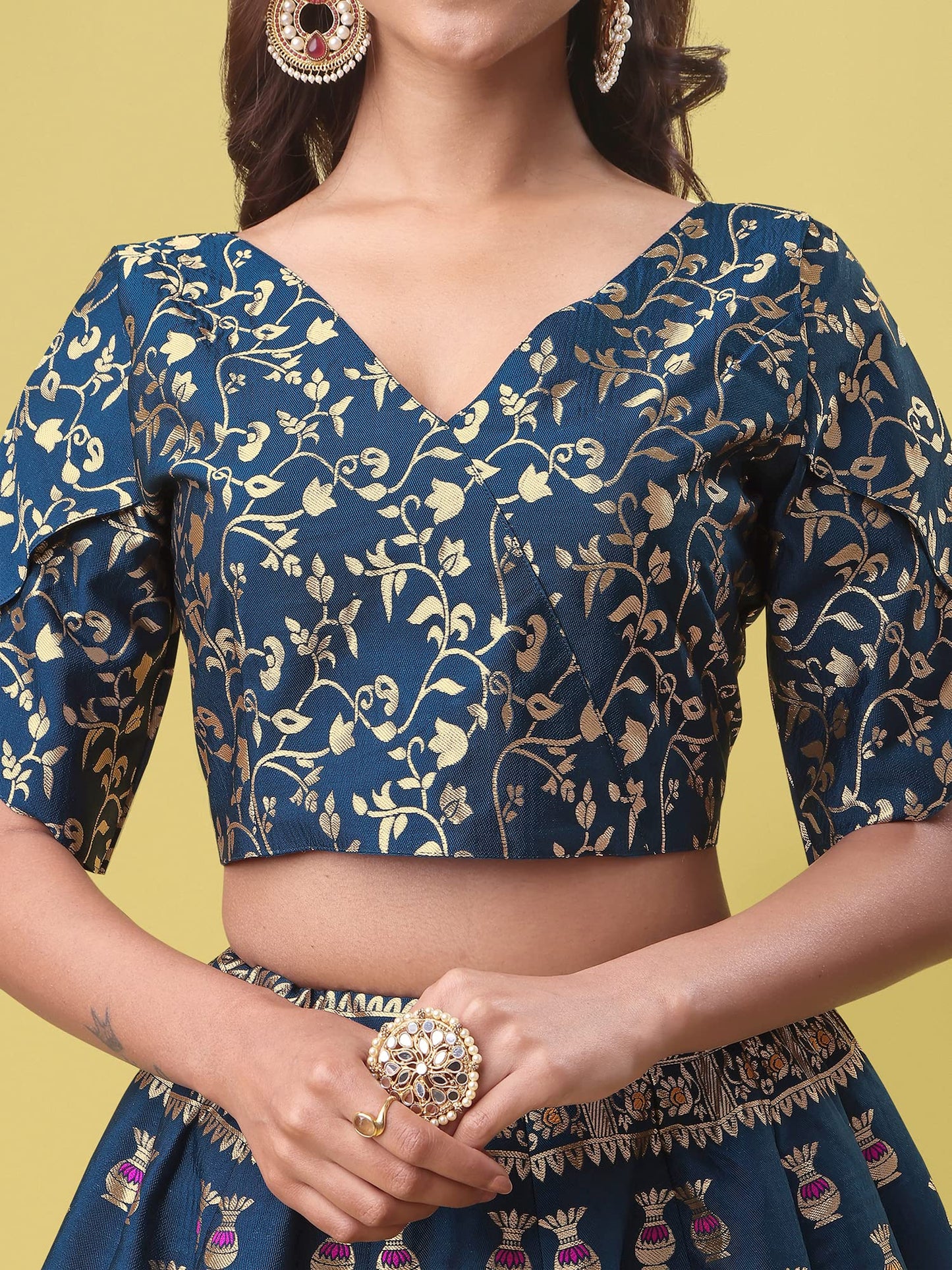 PURVAJA Women's Jacquard Semi-Stitched Lehenga choli(Kumbh)