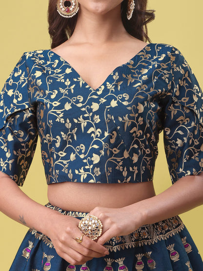 PURVAJA Women's Jacquard Semi-Stitched Lehenga choli(Kumbh)