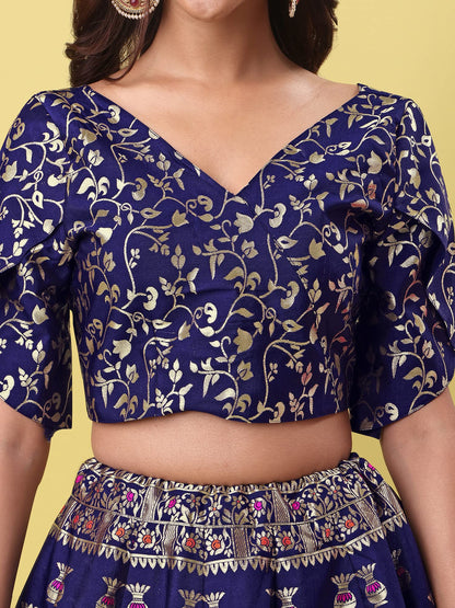 PURVAJA Women's Jacquard Semi-Stitched Lehenga choli(Kumbh)