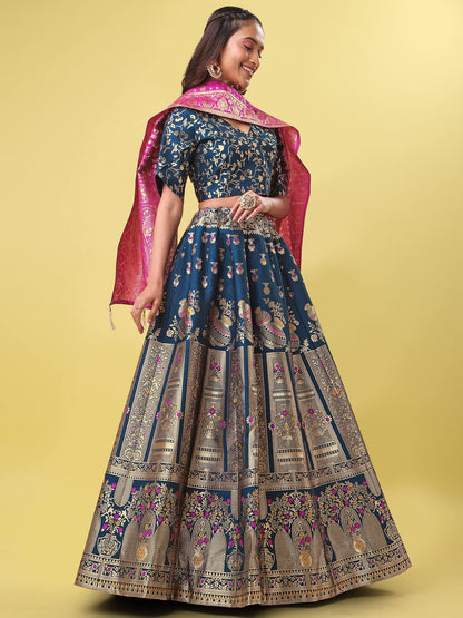 PURVAJA Women's Jacquard Semi-Stitched Lehenga choli(Kumbh)