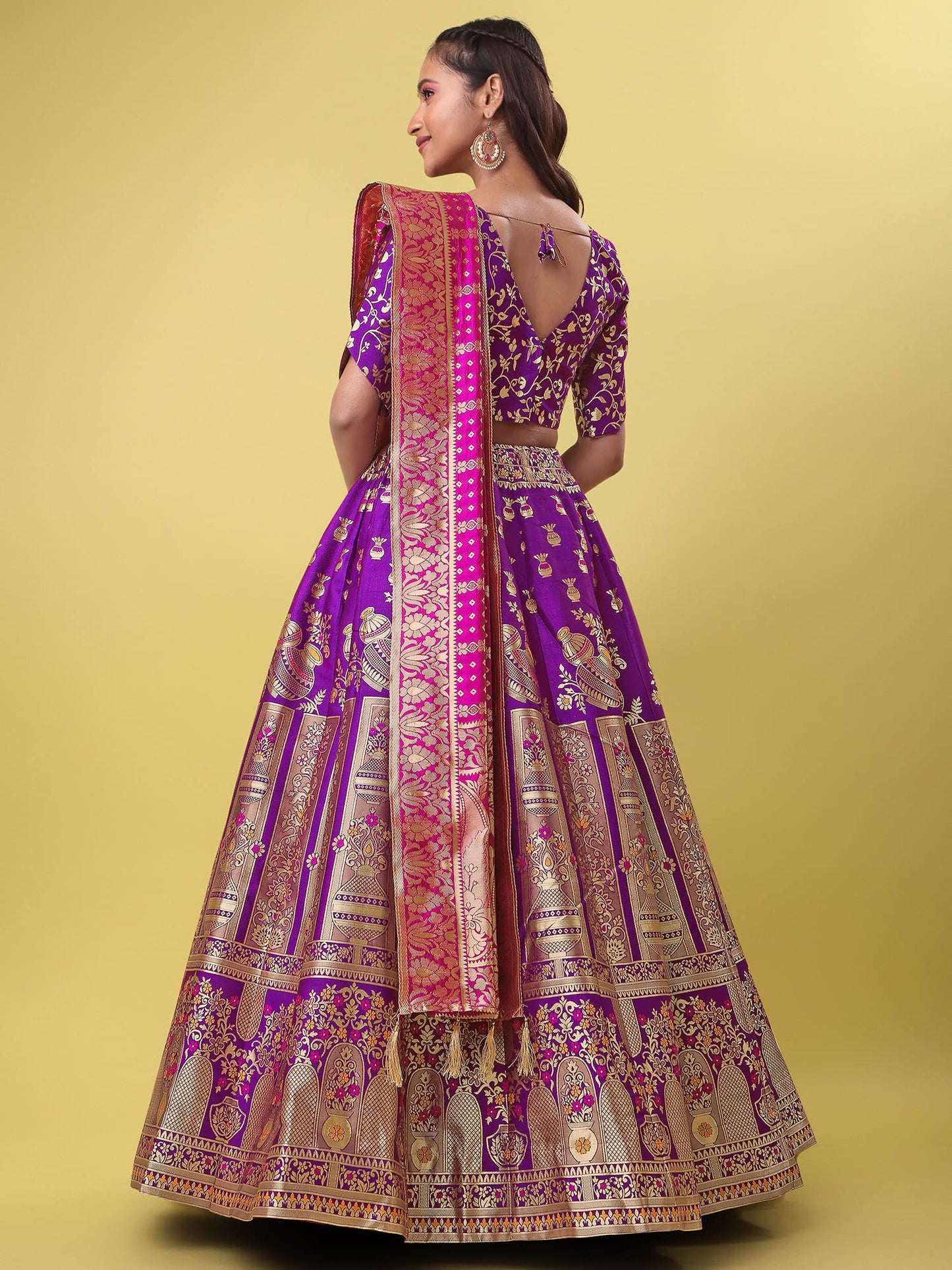 PURVAJA Women's Jacquard Semi-Stitched Lehenga choli(Kumbh)