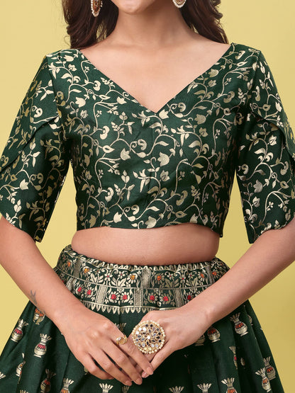 PURVAJA Women's Jacquard Semi-Stitched Lehenga choli(Kumbh)
