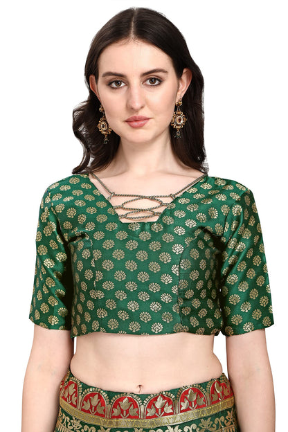 PURVAJA Women's Jacquard Semi-Stitched Lehenga choli