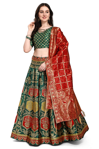 PURVAJA Women's Jacquard Semi-Stitched Lehenga choli
