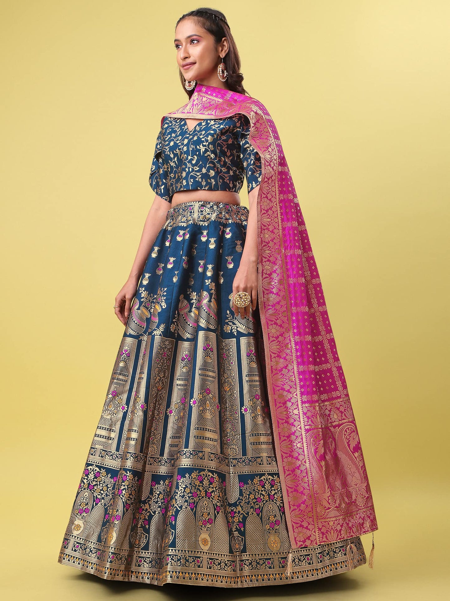 PURVAJA Women's Jacquard Semi-Stitched Lehenga choli(Kumbh)