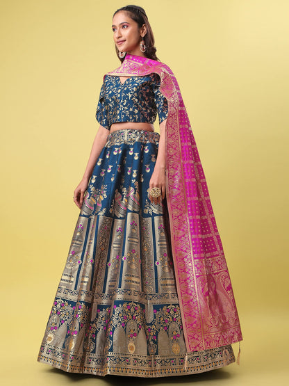 PURVAJA Women's Jacquard Semi-Stitched Lehenga choli(Kumbh)
