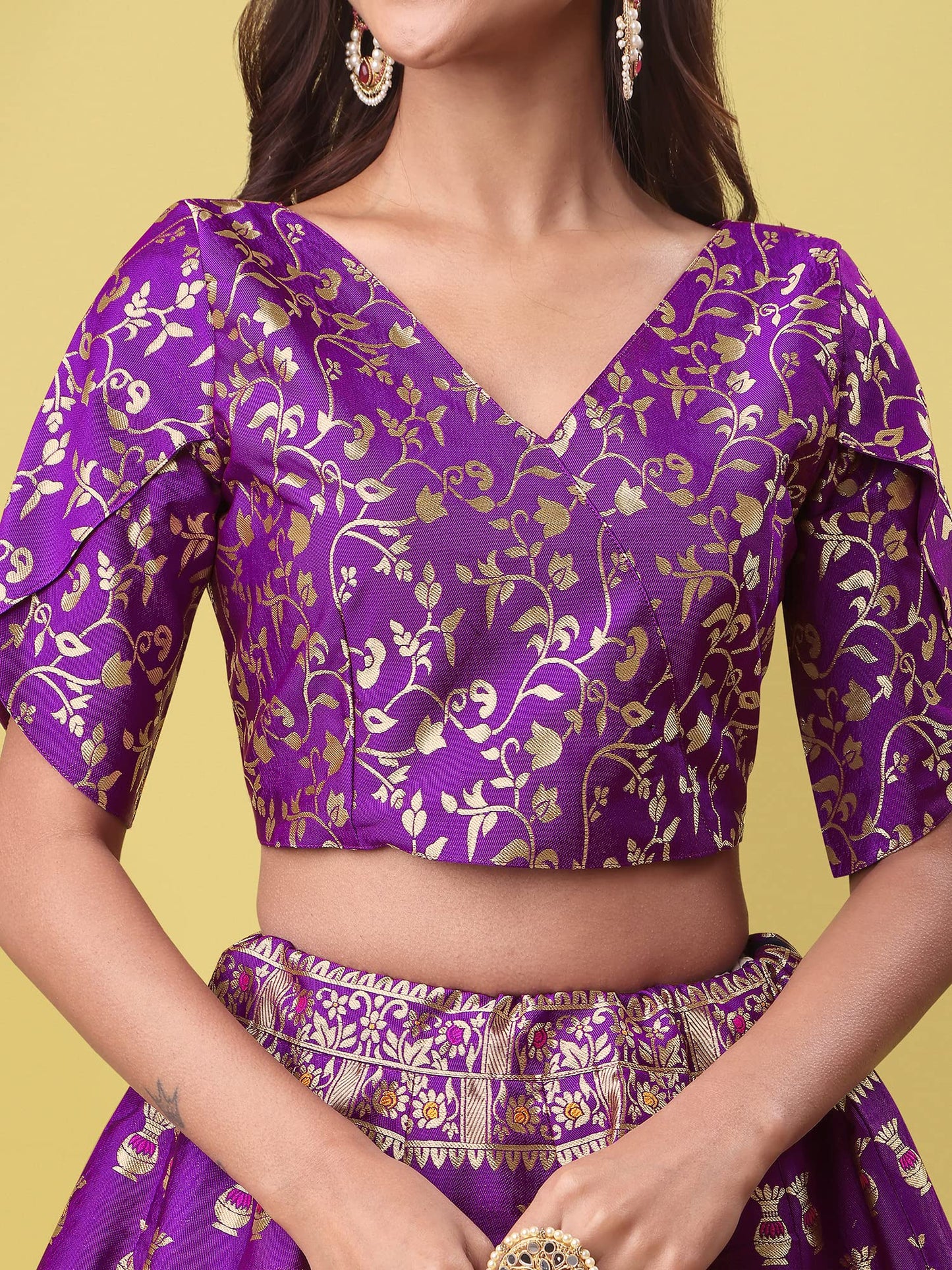 PURVAJA Women's Jacquard Semi-Stitched Lehenga choli(Kumbh)