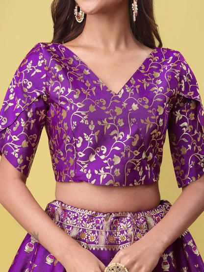PURVAJA Women's Jacquard Semi-Stitched Lehenga choli(Kumbh)